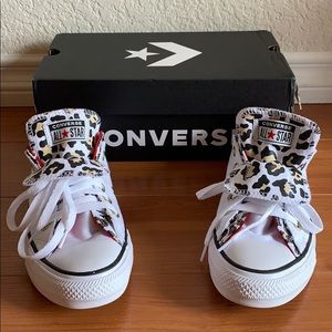 NEW White Converse - Leopard and Red - Size 7
